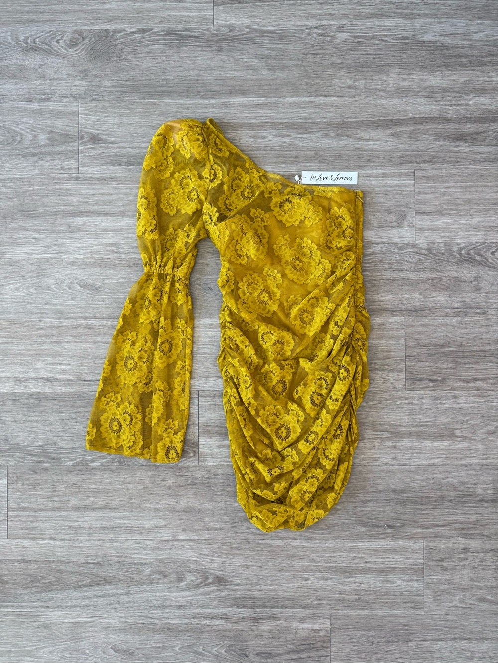 NWT For Love & Lemons Tiana Mini Dress in Mustard Yellow, Size XS